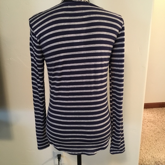Long Sleeve Blue and Gray Striped Front Tie Shirt - Picture 4 of 7